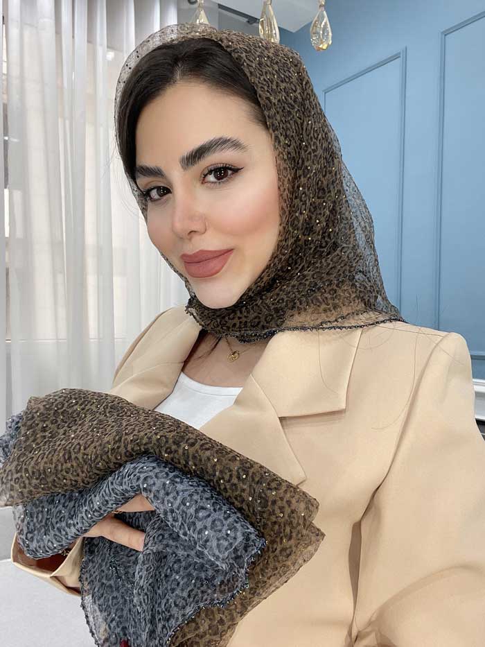 مینی اسکارف پلنگی نگین دار وارداتی کد 1084